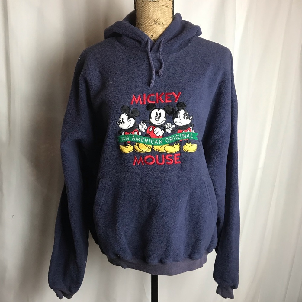 Vintage Disney Store Mickey Mouse Embroidered Hoodie Sweatshirt Blue Soft Size M